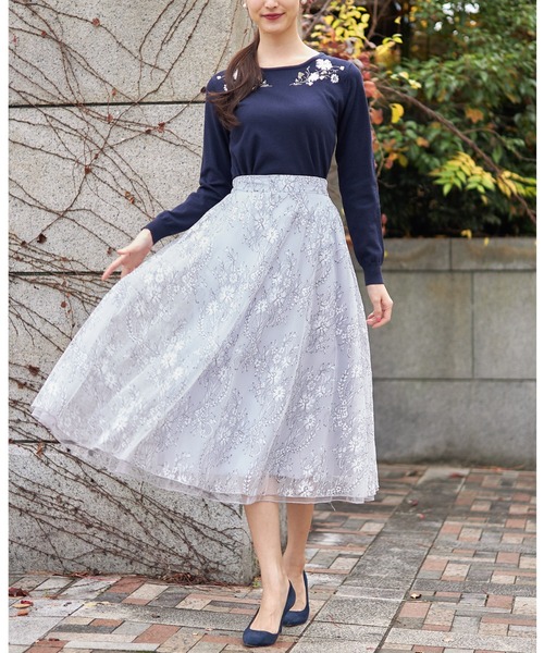 tocco closet（トッコ　クローゼット）の「配色チュールレースフレアスカート（スカート・レディース・ベージュ/グレー系その他・M）」の12枚目の写真