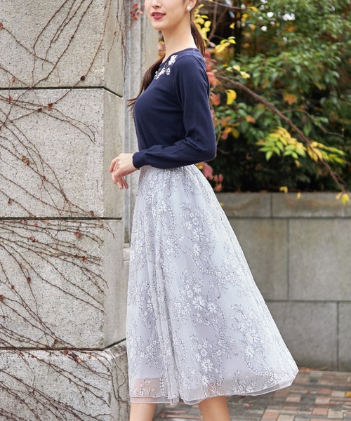 tocco closet（トッコ　クローゼット）の「配色チュールレースフレアスカート（スカート・レディース・ベージュ/グレー系その他・M）」の14枚目の写真