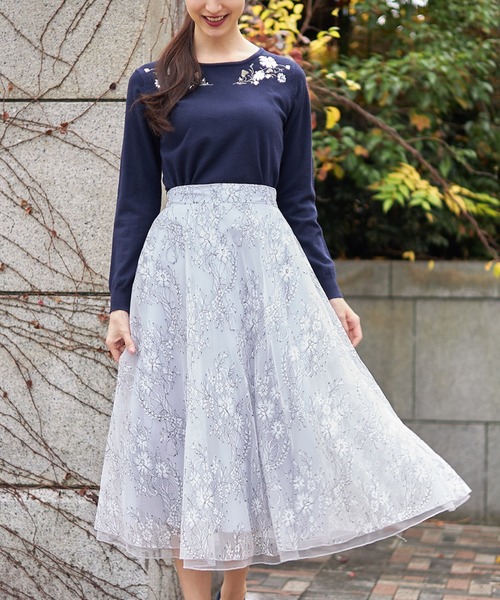 tocco closet（トッコ　クローゼット）の「配色チュールレースフレアスカート（スカート・レディース・ベージュ/グレー系その他・M）」の13枚目の写真