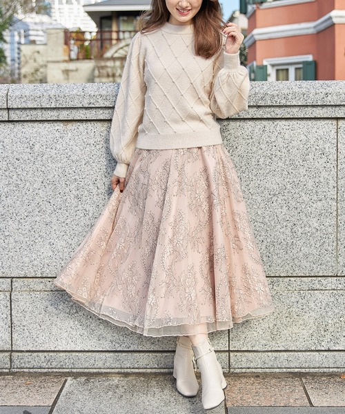 tocco closet（トッコ　クローゼット）の「配色チュールレースフレアスカート（スカート・レディース・ベージュ/グレー系その他・M）」の17枚目の写真