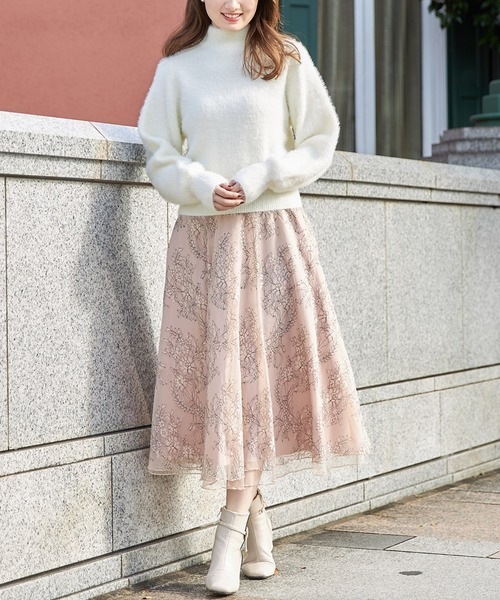 tocco closet（トッコ　クローゼット）の「配色チュールレースフレアスカート（スカート・レディース・ベージュ/グレー系その他・M）」の15枚目の写真