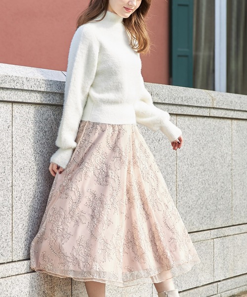 tocco closet（トッコ　クローゼット）の「配色チュールレースフレアスカート（スカート・レディース・ベージュ/グレー系その他・M）」の16枚目の写真