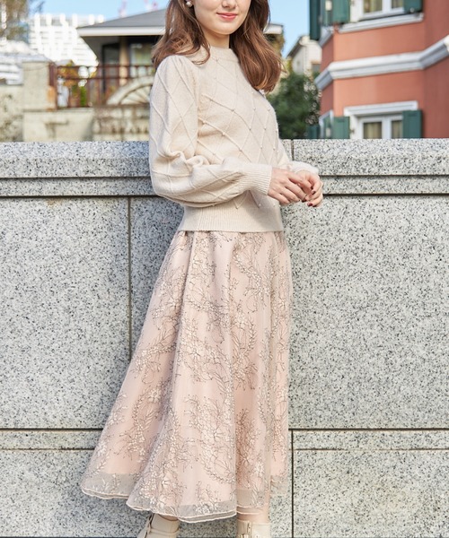 tocco closet（トッコ　クローゼット）の「配色チュールレースフレアスカート（スカート・レディース・ベージュ/グレー系その他・M）」の18枚目の写真