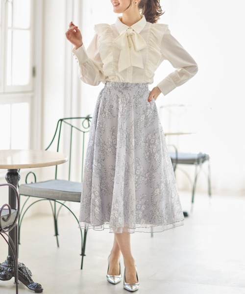 tocco closet（トッコ　クローゼット）の「配色チュールレースフレアスカート（スカート・レディース・ベージュ/グレー系その他・M）」の3枚目の写真