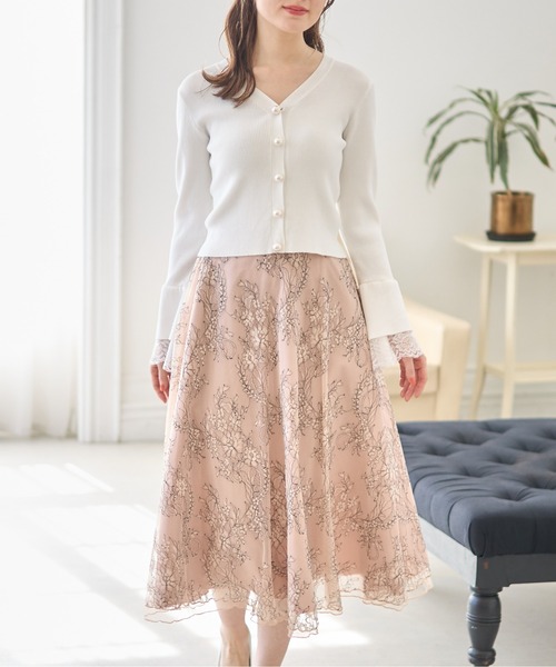 tocco closet（トッコ　クローゼット）の「配色チュールレースフレアスカート（スカート・レディース・ベージュ/グレー系その他・M）」の9枚目の写真