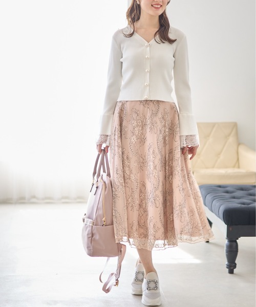 tocco closet（トッコ　クローゼット）の「配色チュールレースフレアスカート（スカート・レディース・ベージュ/グレー系その他・M）」の8枚目の写真