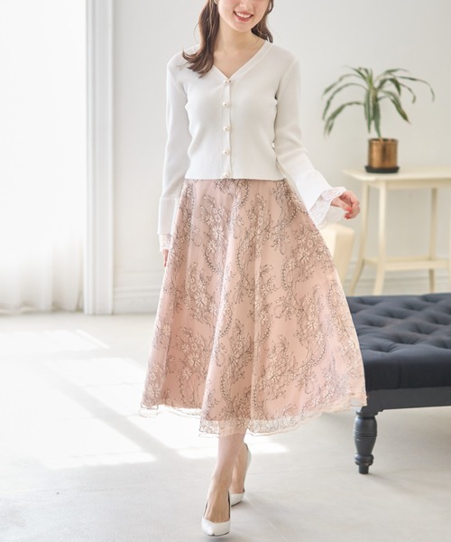 tocco closet（トッコ　クローゼット）の「配色チュールレースフレアスカート（スカート・レディース・ベージュ/グレー系その他・M）」の10枚目の写真