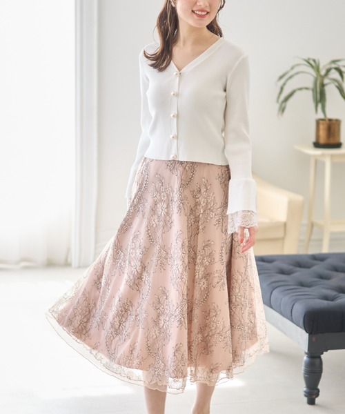 tocco closet（トッコ　クローゼット）の「配色チュールレースフレアスカート（スカート・レディース・ベージュ/グレー系その他・M）」の11枚目の写真