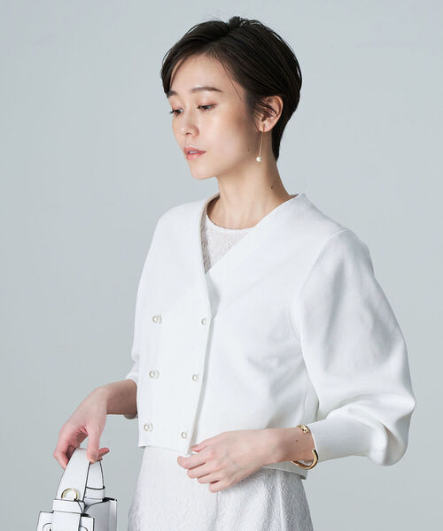 NOLLEY’S(ノーリーズ)の「◇【WEB限定】《手洗い可能》片畦ダブルVネックカーディガン(カーディガン/ボレロ・レディース・ネイビー/ピンク/ライトブルー/オフホワイト・38)」の6枚目の写真