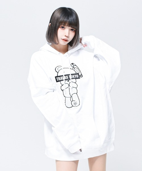 TRAVAS TOKYO(トラバス トウキョウ)の「『TRAVAS TOKYO/トラバス トーキョー』Lil bear hoodie/アップリケ刺繍くまデザインパーカー(パーカー・レディース・ホワイト/ブラック・FREE)」の9枚目の写真