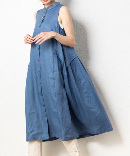 aunt lily(アントリリー)の「フレンチリネンフレンチスリーブドレス(ワンピース・レディース・ブルー/ブラック/イエロー・7号/9号/11号/13号/15号)」の1枚目の写真