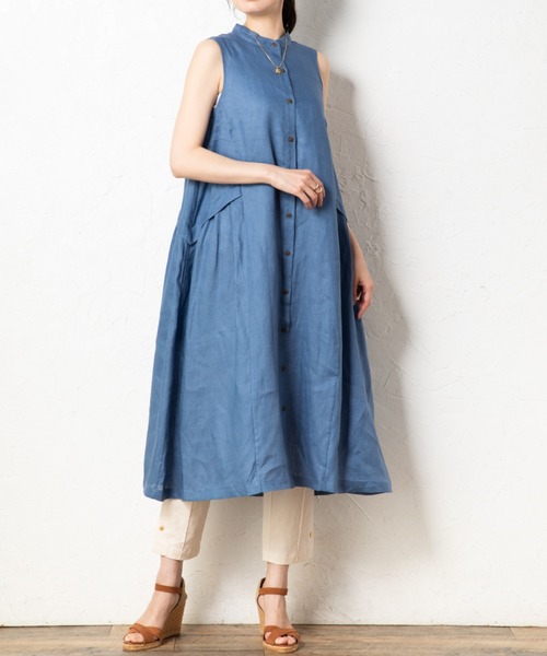aunt lily(アントリリー)の「フレンチリネンフレンチスリーブドレス(ワンピース・レディース・ブルー/ブラック/イエロー・7号/9号/11号/13号/15号)」の5枚目の写真