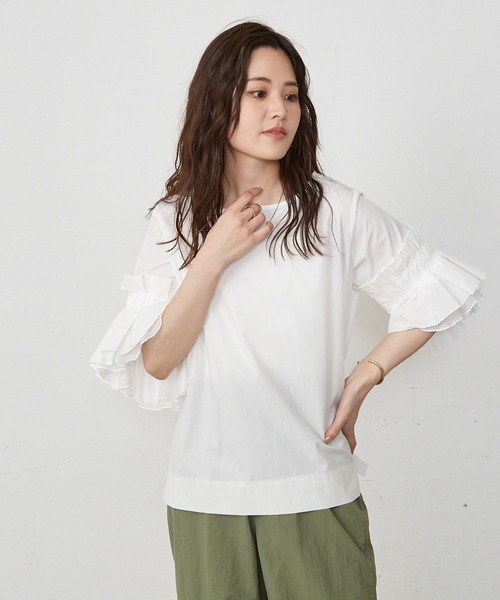 Shelly island(シェリーアイランド)の「ボリュームタックフリルブラウス(シャツ/ブラウス・レディース・ブラック/ホワイト・M)」の3枚目の写真