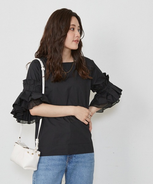 Shelly island(シェリーアイランド)の「ボリュームタックフリルブラウス(シャツ/ブラウス・レディース・ブラック/ホワイト・M)」の13枚目の写真