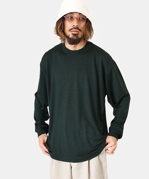 PORT BY ARK（ポートバイアーク）の「PORT BY ARK / ポートバイアーク：Wool LS T-shirt：PO13-T001[COR]（Tシャツ/カットソー・メンズ・ブラック/グリーン/レッド・2/1）」の2枚目の写真