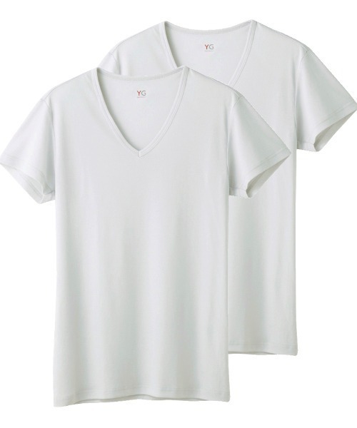 YG（ワイジー）の「YG/ワイジー VネックTシャツ DRY＆DEO 2枚組（インナーウェア/肌着・メンズ・ホワイト/ライトグレー/ベージュ系その他・X-LARGE/LARGE/MEDIUM）」の2枚目の写真