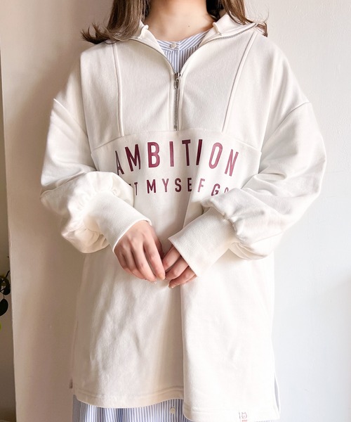 Mysa&Liina（ミーサリーナ）の「オーバーサイズハーフZIPスウェット（スウェット・レディース・杢グレー/オフホワイト/オレンジ・M）」の3枚目の写真