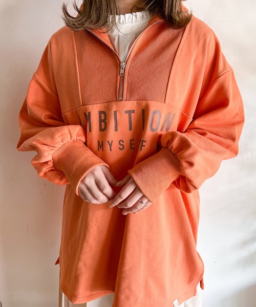 Mysa&Liina（ミーサリーナ）の「オーバーサイズハーフZIPスウェット（スウェット・レディース・杢グレー/オフホワイト/オレンジ・M）」の7枚目の写真