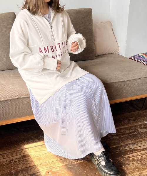 Mysa&Liina（ミーサリーナ）の「オーバーサイズハーフZIPスウェット（スウェット・レディース・杢グレー/オフホワイト/オレンジ・M）」の18枚目の写真