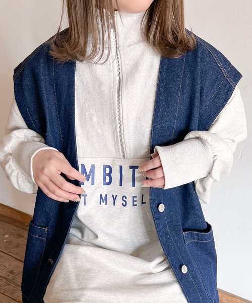 Mysa&Liina（ミーサリーナ）の「オーバーサイズハーフZIPスウェット（スウェット・レディース・杢グレー/オフホワイト/オレンジ・M）」の16枚目の写真