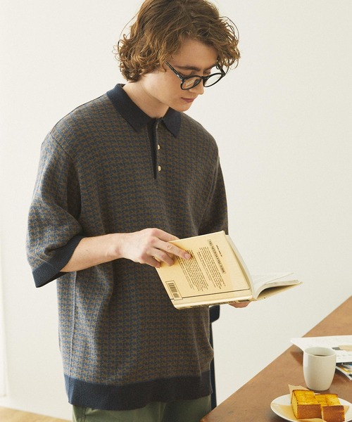 EMMA CLOTHES(エマクローズ)の「ジャガードクラシックパターンニットポロシャツ(ポロシャツ・メンズ・グレー/ブラック/ブラウン/グリーン/ベージュ/ライトブルー/アイボリー/オリーブ/ネイビー・M/L)」の9枚目の写真