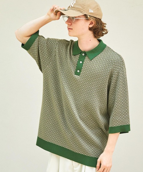EMMA CLOTHES(エマクローズ)の「ジャガードクラシックパターンニットポロシャツ(ポロシャツ・メンズ・グレー/ブラック/ブラウン/グリーン/ベージュ/ライトブルー/アイボリー/オリーブ/ネイビー・M/L)」の8枚目の写真