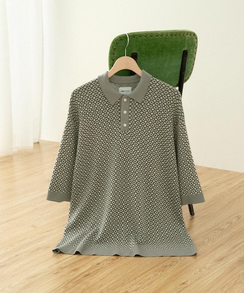 EMMA CLOTHES(エマクローズ)の「ジャガードクラシックパターンニットポロシャツ(ポロシャツ・メンズ・グレー/ブラック/ブラウン/グリーン/ベージュ/ライトブルー/アイボリー/オリーブ/ネイビー・M/L)」の10枚目の写真