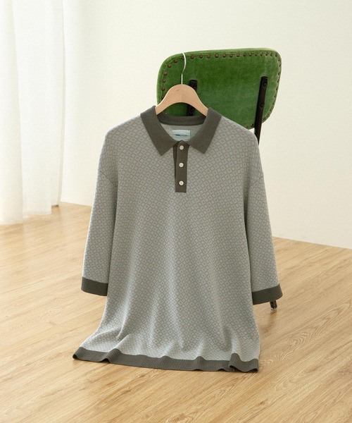 EMMA CLOTHES(エマクローズ)の「ジャガードクラシックパターンニットポロシャツ(ポロシャツ・メンズ・グレー/ブラック/ブラウン/グリーン/ベージュ/ライトブルー/アイボリー/オリーブ/ネイビー・M/L)」の11枚目の写真