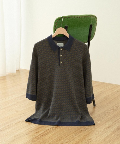 EMMA CLOTHES(エマクローズ)の「ジャガードクラシックパターンニットポロシャツ(ポロシャツ・メンズ・グレー/ブラック/ブラウン/グリーン/ベージュ/ライトブルー/アイボリー/オリーブ/ネイビー・M/L)」の12枚目の写真
