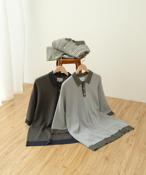 EMMA CLOTHES(エマクローズ)の「ジャガードクラシックパターンニットポロシャツ(ポロシャツ・メンズ・グレー/ブラック/ブラウン/グリーン/ベージュ/ライトブルー/アイボリー/オリーブ/ネイビー・M/L)」の13枚目の写真