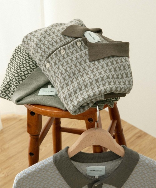 EMMA CLOTHES(エマクローズ)の「ジャガードクラシックパターンニットポロシャツ(ポロシャツ・メンズ・グレー/ブラック/ブラウン/グリーン/ベージュ/ライトブルー/アイボリー/オリーブ/ネイビー・M/L)」の14枚目の写真