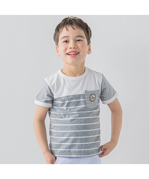 BeBe（ベベ）の「BeBe/【お揃い】マリンボーダーポケットTシャツ(80~150cm)（Tシャツ/カットソー・キッズ・グレー系その他/ブルー系その他・120/80/140/150/110/100/90/130）」の5枚目の写真