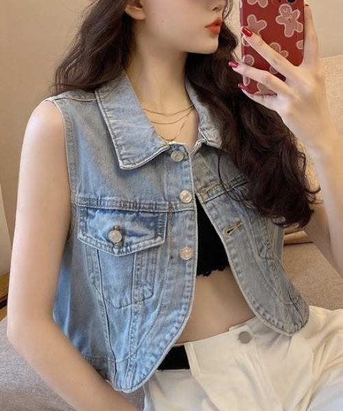 デニムベスト seyto（セイト）の「Damage zip denim vest / ダメージジップ