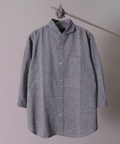 BAYBLO（ベイブロ）の「(BG)【ユニセックス】リネンブレンド ホリゾンタルカラー 7分袖 シャツ（シャツ/ブラウス・メンズ・ブラック/カーキ/ベージュ系その他3/ブルー系その他/ブルー系その他2/ネイビー/オフホワイト/ブルー系その他3/ホワイト系その他3/グレー系その他/ピンク系その他・X-LARGE/LARGE/MEDIUM）」の5枚目の写真