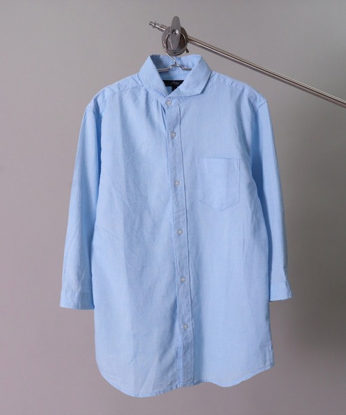BAYBLO（ベイブロ）の「(BG)【ユニセックス】リネンブレンド ホリゾンタルカラー 7分袖 シャツ（シャツ/ブラウス・メンズ・ブラック/カーキ/ベージュ系その他3/ブルー系その他/ブルー系その他2/ネイビー/オフホワイト/ブルー系その他3/ホワイト系その他3/グレー系その他/ピンク系その他・X-LARGE/LARGE/MEDIUM）」の8枚目の写真