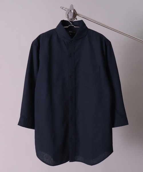 BAYBLO（ベイブロ）の「(BG)【ユニセックス】リネンブレンド ホリゾンタルカラー 7分袖 シャツ（シャツ/ブラウス・メンズ・ブラック/カーキ/ベージュ系その他3/ブルー系その他/ブルー系その他2/ネイビー/オフホワイト/ブルー系その他3/ホワイト系その他3/グレー系その他/ピンク系その他・X-LARGE/LARGE/MEDIUM）」の7枚目の写真