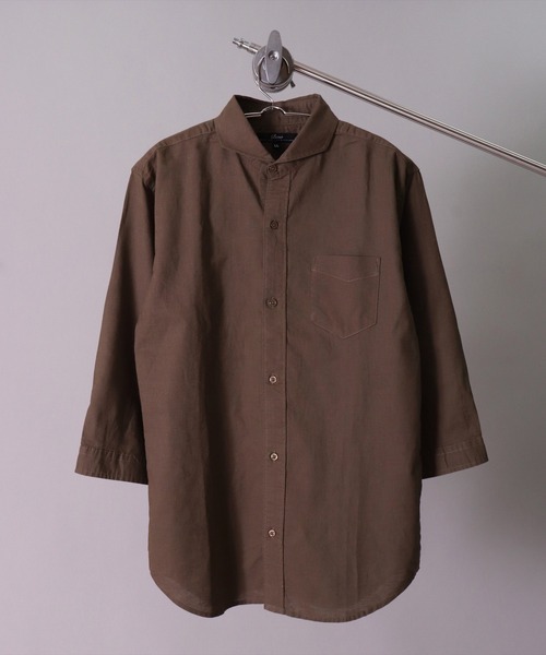 BAYBLO（ベイブロ）の「(BG)【ユニセックス】リネンブレンド ホリゾンタルカラー 7分袖 シャツ（シャツ/ブラウス・メンズ・ブラック/カーキ/ベージュ系その他3/ブルー系その他/ブルー系その他2/ネイビー/オフホワイト/ブルー系その他3/ホワイト系その他3/グレー系その他/ピンク系その他・X-LARGE/LARGE/MEDIUM）」の6枚目の写真