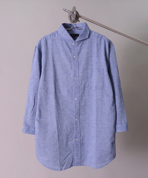 BAYBLO（ベイブロ）の「(BG)【ユニセックス】リネンブレンド ホリゾンタルカラー 7分袖 シャツ（シャツ/ブラウス・メンズ・ブラック/カーキ/ベージュ系その他3/ブルー系その他/ブルー系その他2/ネイビー/オフホワイト/ブルー系その他3/ホワイト系その他3/グレー系その他/ピンク系その他・X-LARGE/LARGE/MEDIUM）」の9枚目の写真