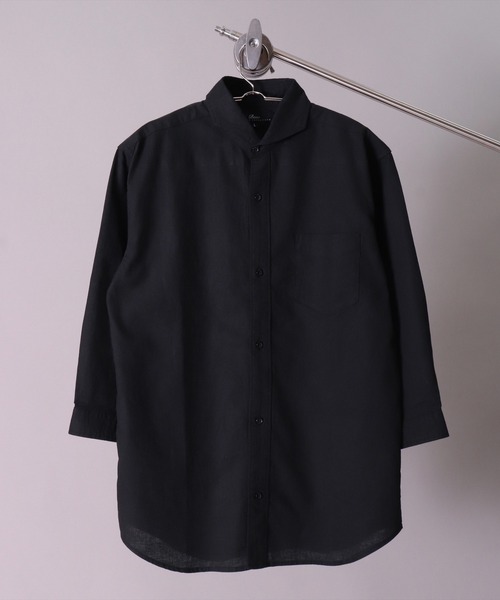 BAYBLO（ベイブロ）の「(BG)【ユニセックス】リネンブレンド ホリゾンタルカラー 7分袖 シャツ（シャツ/ブラウス・メンズ・ブラック/カーキ/ベージュ系その他3/ブルー系その他/ブルー系その他2/ネイビー/オフホワイト/ブルー系その他3/ホワイト系その他3/グレー系その他/ピンク系その他・X-LARGE/LARGE/MEDIUM）」の4枚目の写真