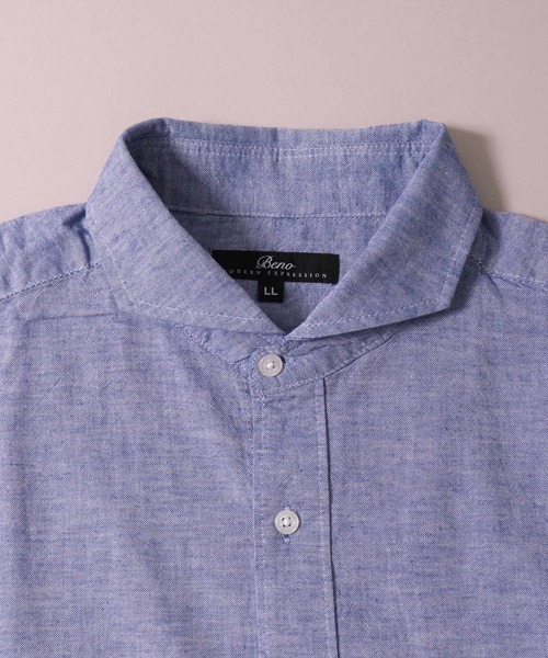 BAYBLO（ベイブロ）の「(BG)【ユニセックス】リネンブレンド ホリゾンタルカラー 7分袖 シャツ（シャツ/ブラウス・メンズ・ブラック/カーキ/ベージュ系その他3/ブルー系その他/ブルー系その他2/ネイビー/オフホワイト/ブルー系その他3/ホワイト系その他3/グレー系その他/ピンク系その他・X-LARGE/LARGE/MEDIUM）」の17枚目の写真