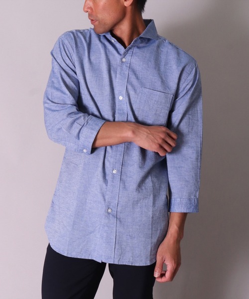 BAYBLO（ベイブロ）の「(BG)【ユニセックス】リネンブレンド ホリゾンタルカラー 7分袖 シャツ（シャツ/ブラウス・メンズ・ブラック/カーキ/ベージュ系その他3/ブルー系その他/ブルー系その他2/ネイビー/オフホワイト/ブルー系その他3/ホワイト系その他3/グレー系その他/ピンク系その他・X-LARGE/LARGE/MEDIUM）」の22枚目の写真