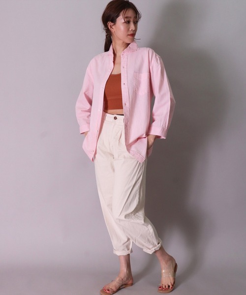 BAYBLO（ベイブロ）の「(BG)【ユニセックス】リネンブレンド ホリゾンタルカラー 7分袖 シャツ（シャツ/ブラウス・メンズ・ブラック/カーキ/ベージュ系その他3/ブルー系その他/ブルー系その他2/ネイビー/オフホワイト/ブルー系その他3/ホワイト系その他3/グレー系その他/ピンク系その他・X-LARGE/LARGE/MEDIUM）」の19枚目の写真