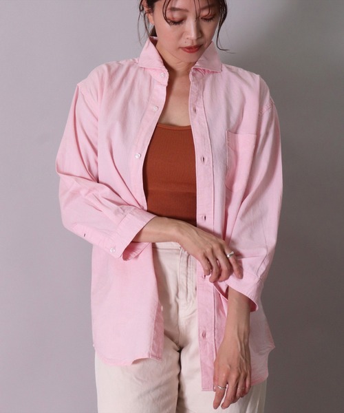 BAYBLO（ベイブロ）の「(BG)【ユニセックス】リネンブレンド ホリゾンタルカラー 7分袖 シャツ（シャツ/ブラウス・メンズ・ブラック/カーキ/ベージュ系その他3/ブルー系その他/ブルー系その他2/ネイビー/オフホワイト/ブルー系その他3/ホワイト系その他3/グレー系その他/ピンク系その他・X-LARGE/LARGE/MEDIUM）」の18枚目の写真