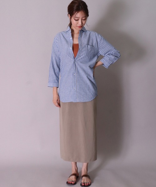 BAYBLO（ベイブロ）の「(BG)【ユニセックス】リネンブレンド ホリゾンタルカラー 7分袖 シャツ（シャツ/ブラウス・メンズ・ブラック/カーキ/ベージュ系その他3/ブルー系その他/ブルー系その他2/ネイビー/オフホワイト/ブルー系その他3/ホワイト系その他3/グレー系その他/ピンク系その他・X-LARGE/LARGE/MEDIUM）」の21枚目の写真