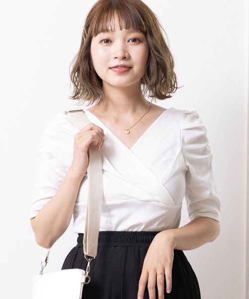ETERNITY SELECT(エタニティ セレクト)の「袖コンシャス カシュクールカットソー(Tシャツ/カットソー・レディース・ピンク/ホワイト/ブラック・M/L)」の2枚目の写真