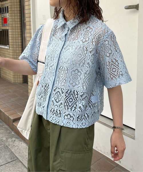 CPCM（シーピーシーエム）の「ブロックレース半袖ショートシャツ（シャツ/ブラウス・レディース・オフホワイト/ブルー/ライトベージュ/ブラック・FREE）」の22枚目の写真