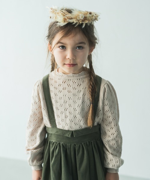 riziere（リジェール）の「透かし編みスタンドフリルニット（ニット/セーター・キッズ・アイボリー/ベージュ・150/110/130/140/100/120/90）」の14枚目の写真