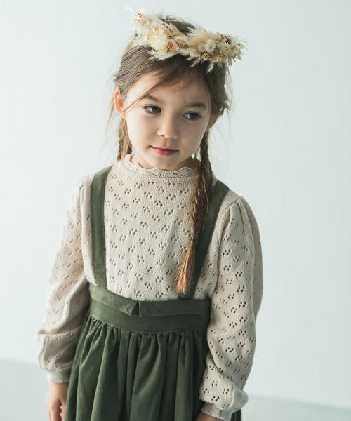 riziere（リジェール）の「透かし編みスタンドフリルニット（ニット/セーター・キッズ・アイボリー/ベージュ・150/110/130/140/100/120/90）」の18枚目の写真