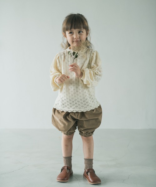 riziere（リジェール）の「透かし編みスタンドフリルニット（ニット/セーター・キッズ・アイボリー/ベージュ・150/110/130/140/100/120/90）」の8枚目の写真