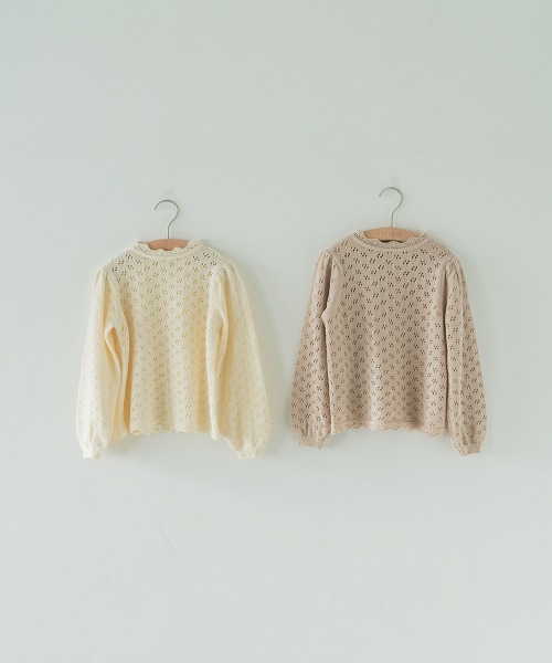 riziere（リジェール）の「透かし編みスタンドフリルニット（ニット/セーター・キッズ・アイボリー/ベージュ・150/110/130/140/100/120/90）」の19枚目の写真